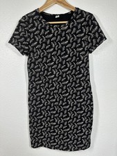 Old Navy Dress Womens Medium Black White Leaf Print Short Sleeve Fitted Casual