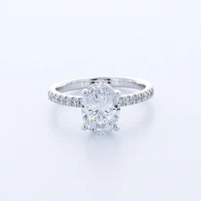 2.3ctw Lab-Created Diamond G/VS1 Oval Cut 18K Gold Prong Set Halo Sidestone Ring