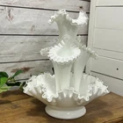Fenton White Milk Glass Silver Crest 4 Trumpet Horn Epergne Table Center Piece