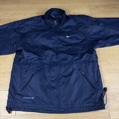 Vintage Nike Navy Blue Fleece Lined Windbreaker Jacket Full Zip Swoosh Large