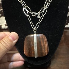 Silpada Sterling 925 Oval Link Chain Necklace 30 in Brown Rectangle Charm Signed