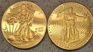 2 Coins 2019 St. Gaudens & 2020 Walking Liberty Gold Plated US COPY Coins  44mm