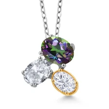 925 Silver and 10K Yellow Gold Green Mystic Topaz White Topaz and White