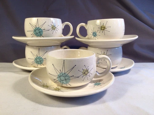 Franciscan Atomic Starburst Pattern Cup and Saucer Set of 5 Excellent