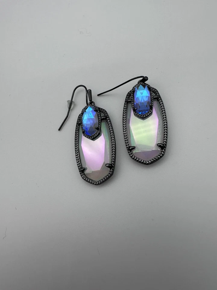 Kendra Scott custom Gunmetal Emmy Earrings Dichroic Glass & Iridescent Opalite - Image 4 of 4