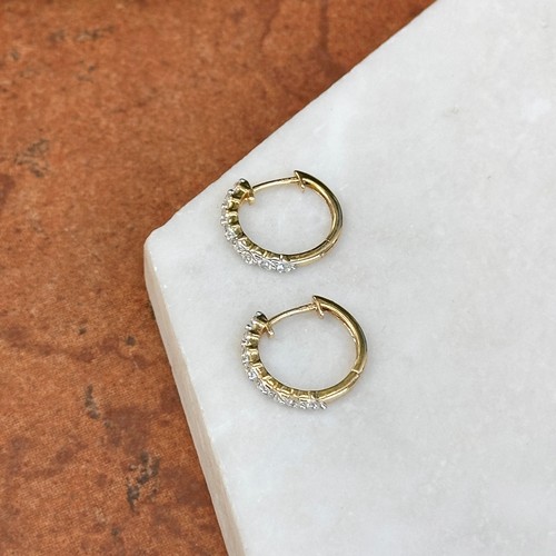 14KT Yellow Gold .16CT Diamond Round Huggie Hoop Earrings Small - Picture 6 of 8