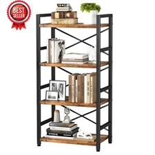 Bookshelf 4 Tier Industrial Bookcase Metal Small Rustic Book Shelf Organization