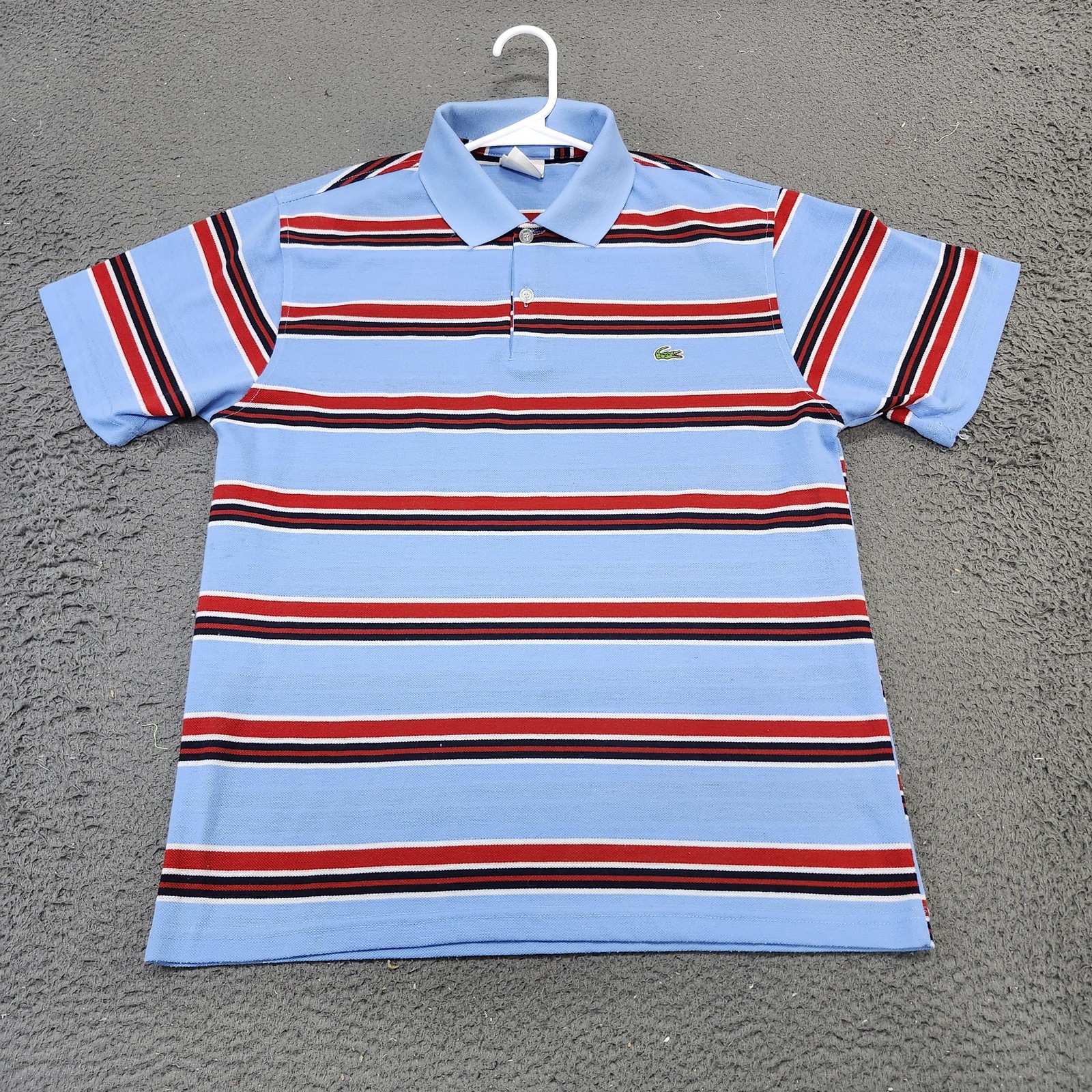 Lacoste Polo Shirt Mens Medium Blue Stripe Made In France Croc Logo Casual
