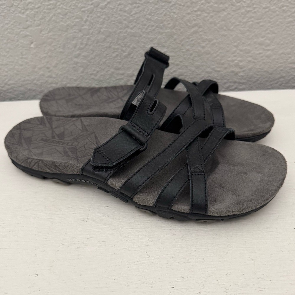 Sandali Merrell donna taglia 7 sabbia rosa slide pelle nera comfort esterno