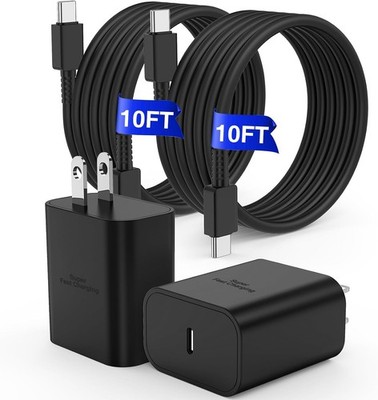 2-Pack 45W Fast Charging USB-C Charger Blocks for Samsung Galaxy S24 S25 10FT