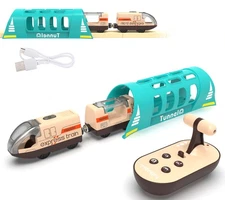 Electric Train for Wooden Track, Remote Control Train Toy, Motorized Train and T