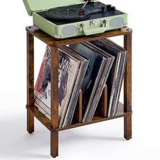 LELELINKY 2-Tier Record Player Stand with Vinyl Record Storage up to 100 Albums,