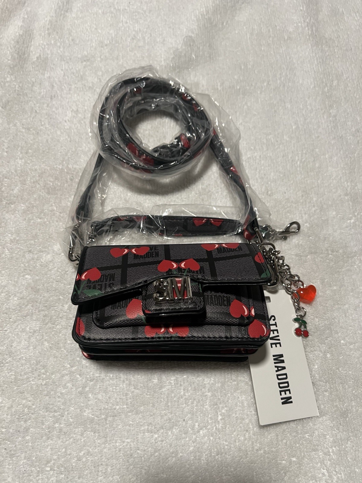 Steve Madden BDANA Mini Cherry Print Crossbody Bag with Charms NWT