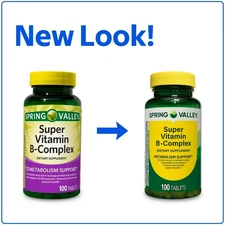 Spring Valley Super B-Complex Vitamin Tablets, Energy Support, 100 Ct