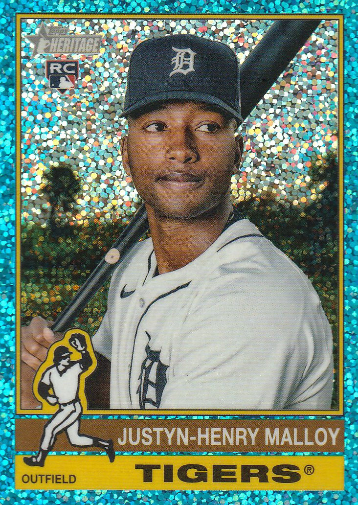 2025 Justyn-Henry Malloy RC Topps Heritage Chrome #305 Light Blue Sparkle Tigers