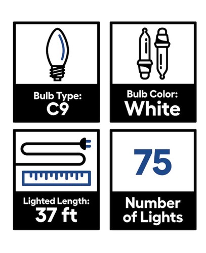 GE StayBright 75-Ct 37 Ft Constant White C9 LED Christmas Wedding String Lights - Picture 8 of 8