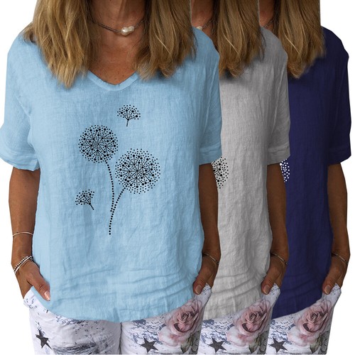 Womens V-neck Blouse Top Tunic Ladies Summer Printed Pullover T-shirts Plus Size - Bild 5 von 20
