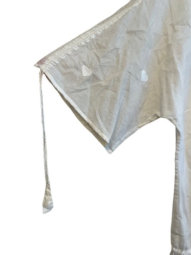 Jill Stuart White Sheer Heart Embroidery Blouse Top Size Small Tassel Drawstring - Picture 4 of 7