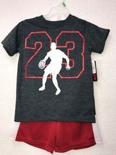 Crunch Time Boy's Graphic Tee with Shorts, Red/Gray, XS 4-5 