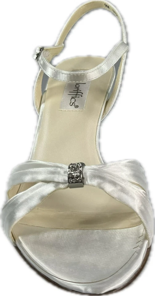 Coloriffics Tori Women's Off White Satin Wedding Rhinestone Stappy Sandal SZ 9 - Image 3 of 4