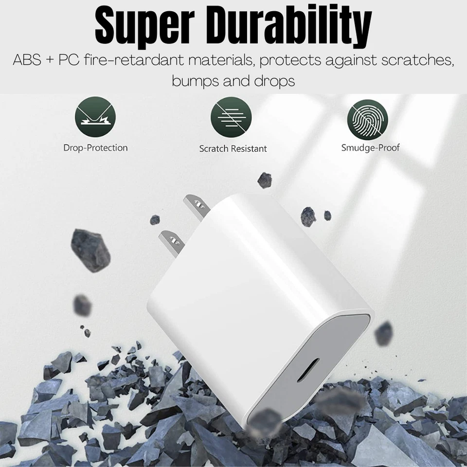 适用于 iPhone 12 11 Pro 8 7 20W 电源适配器 6Ft PD 快速壁式充电器 USB-C 电缆 — 第 2/4 张图片