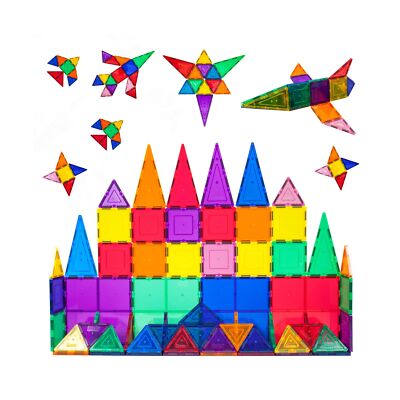 PicassoTiles 60 Piece Set 60pcs Magnet Building Tiles Clear Magnetic 3D Build...