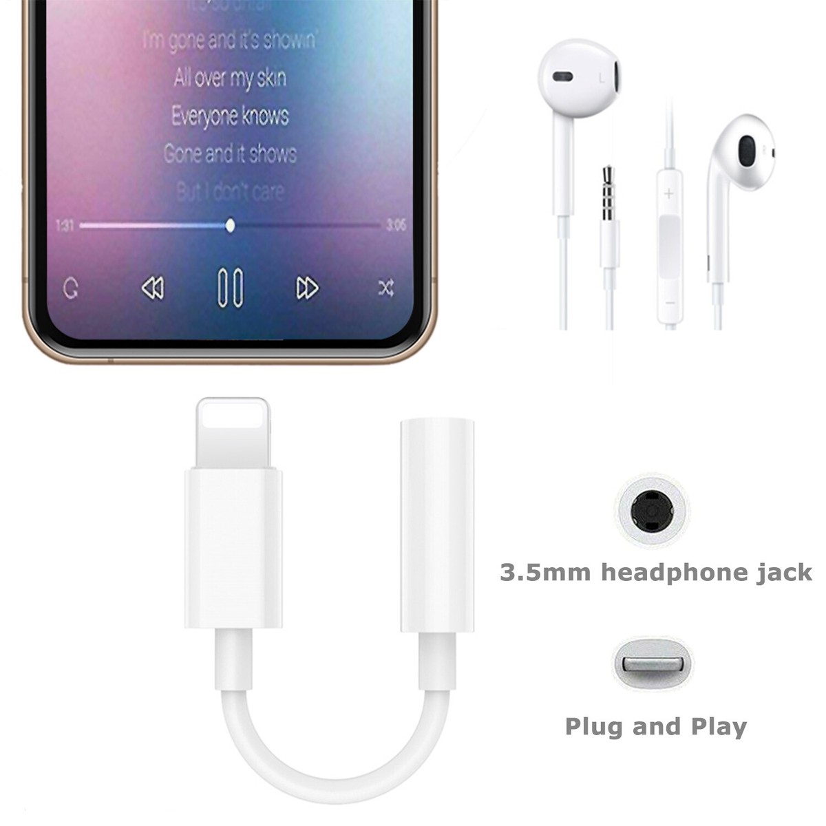 PCS 8-Pin to Headphone Jack Adapter for iPhone 13 12 11 X