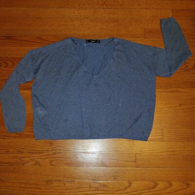 NWOT Mango Basics Blue White Metallic Cropped Sweater Size Medium