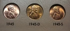 1945 P-D-S Lincoln Cent Trio Brilliant Red / RB Unc -  Choice+  - (SG)