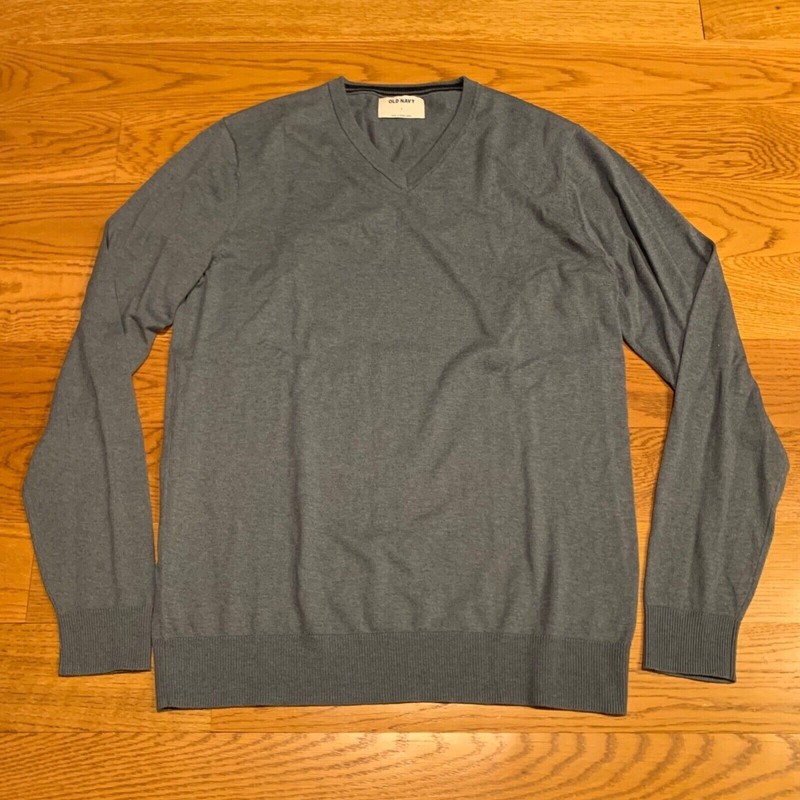 NEW Old Navy Blue Gray Solid Knit V-Neck Sweater Lightweight Mens Size M Medium