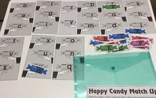 Happy Candy Match Up Learning Center-  Literacy Mats - Laminated Mats Letters