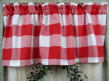 Red and White 3" Buffalo Check Farmhouse Valance Curtain Modern Summer Farmhouse