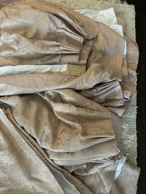 4 Panels Pinch Pleat Dusty Rose Metallic Floral Cottage Lined Blackout Curtain