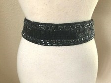 Vintage ADG Beaded Black Belt Satin Lined Small 30" around adjustable Excellent