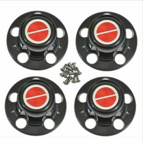 4pcs 1980-1996 FORD F150 BRONCO VAN Matte BLACK Wheel Hub Center Caps RED - Picture 1 of 3