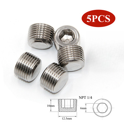 5 Pcs Male Thread 1/4'' NPT Pipe Plug Connector Steel Internal Hex Countersunk