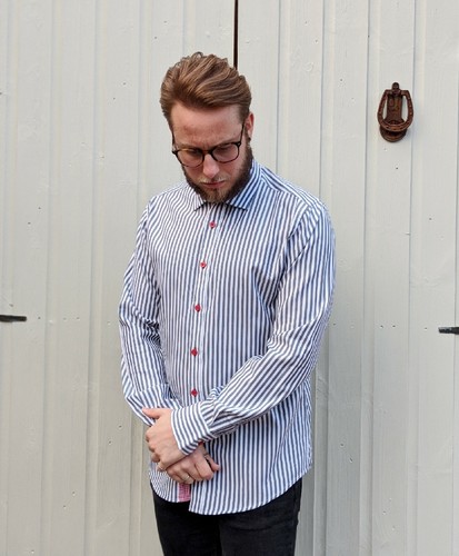 Jack & Jones UK L Shirt Grey/Black & White Striped Men's Smart Casual Premium - Picture 13 of 18