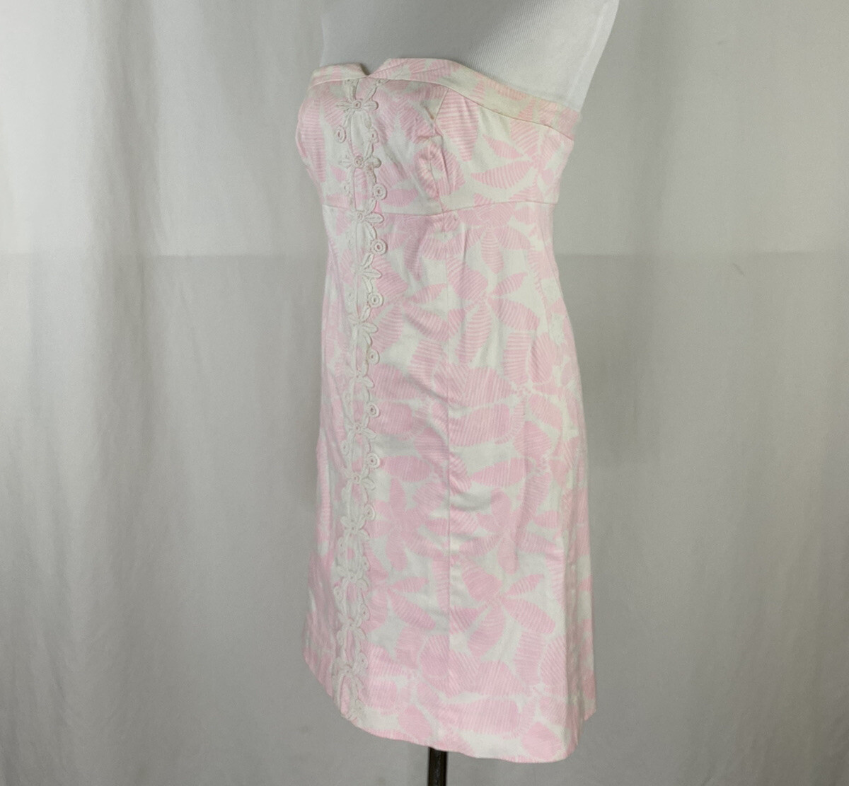 Lilly Pulitzer Pink White Floral Strapless Dress 4 Applique Front Shirt |  eBay