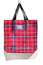14" Cotton Eco Shopping Tote Grocery Shoulder Hand Bag Red Plaid Grid KB1-40