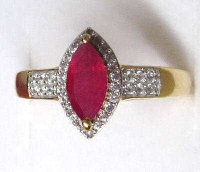 Niassa Rubin (FF) & Zirkon Ring / Größe 11 / 14K Gold über 925 Sterling Silber 