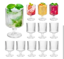 12Pcs Ribbed Wine Glasses 6.8 oz Origami Style Goblet Glasses Clear