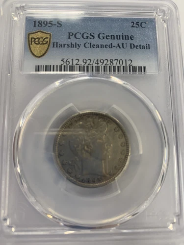 1895 S Barber Quarter ~ AU Detail ~ 90% Silver ~ 25c ~ Tough Date- Z418