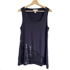 Kenar Women’s Large Tank Top Blue Sequins Casual Loose Fit Scoop Neck Stretch