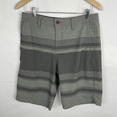 ONeill Hybrid Shorts Men 32 Flat Front casual Gray Striped 10in Inseam Polyester