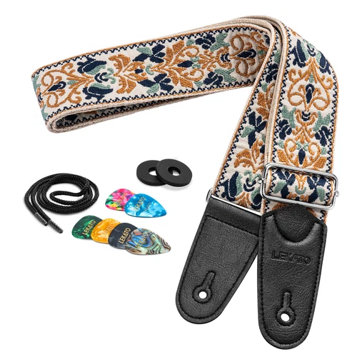 Adjustable Embroidery Guitar Strap 2" Cotton for Bass Electric Acoustic Guitar