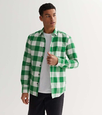 Only & Sons Green Check Long Sleeve Shirt XS-2XL Brushed Cotton RRP £30