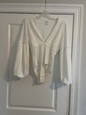 Misa Los Angeles White Bodysuit With Wide Puffy Sleeves Size M