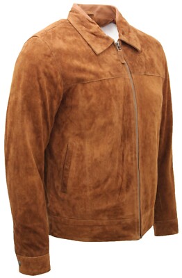 Men's New Classic Tan 100% Genuine Goat Suede Leather Shirt Jacket