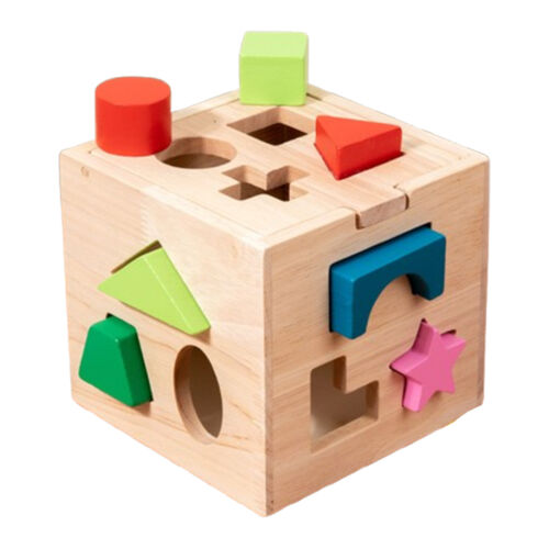 Montessori Educational Wood Shape-Sorter Cube Pre-Kindergarten Toy for Children