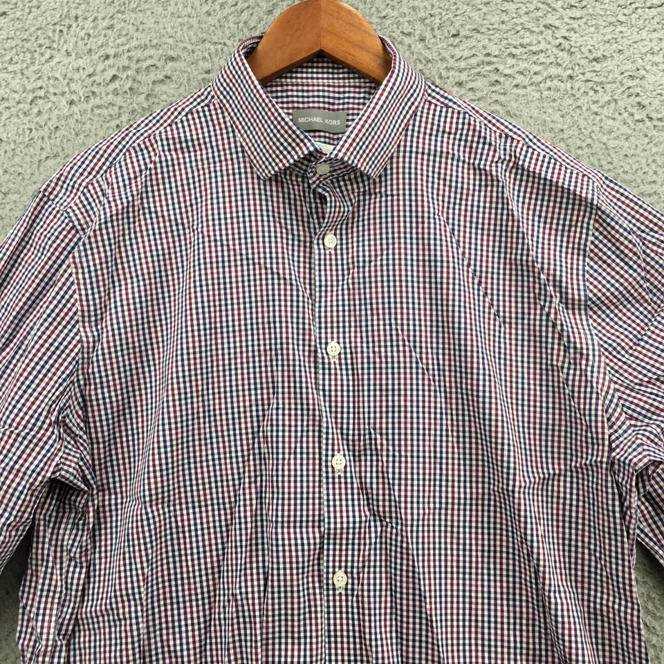 Michael Kors Long Sleeve Shirt Mens XL Red Blue Cotton Blend Slim Fit Button Up - Image 3 of 4